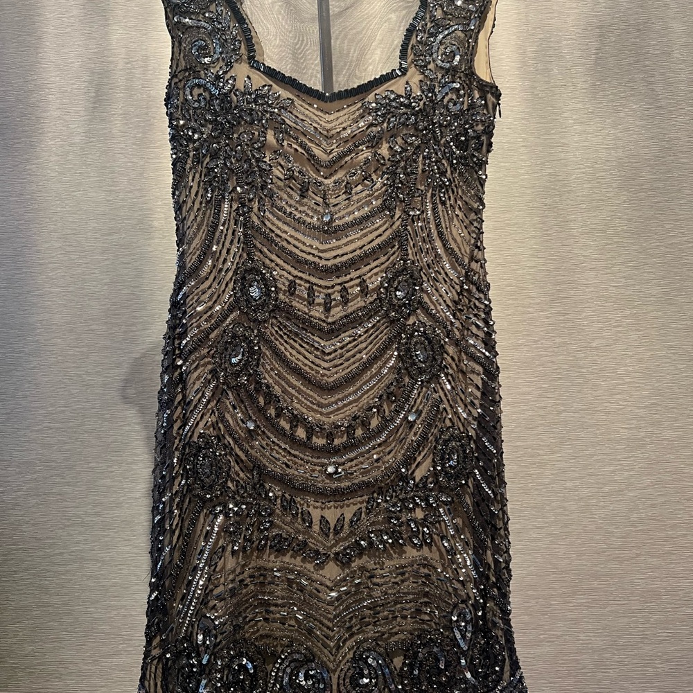 Adrianna Papell Black Beaded Strapless Evening Dress